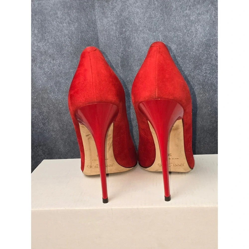 Jimmy‎ Choo Anouk Pumps Red Suede Pointed Toe Stiletto Heels SZ 38 / US 8